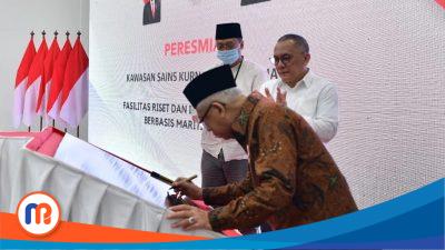 Wakil Presiden (Wapres) K.H. Ma’ruf Amin meresmikan Kawasan Sains Kurnaen Sumadiharga Badan Riset dan Inovasi Nasional (BRIN) sebagai Fasilitas Riset dan Inovasi Produk Halal Berbasis Maritim Nasional di dusun Teluk Kodek, Desa Malaka, Kec. Pemenang, Kabupaten Lombok Utara, Kamis (16/03/2023).