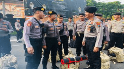 Personel Kapolres Malang Kota Perkuat Pengamanan Pilkades Tahap 2 Bangkalan