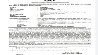 Surat Tanda Penerimaan Laporan STPL/02/IV/2023/RESKRIM BANGKALAN/SPKT Sek.Kokop (Sumber foto: Polsek Kokop, 2023).