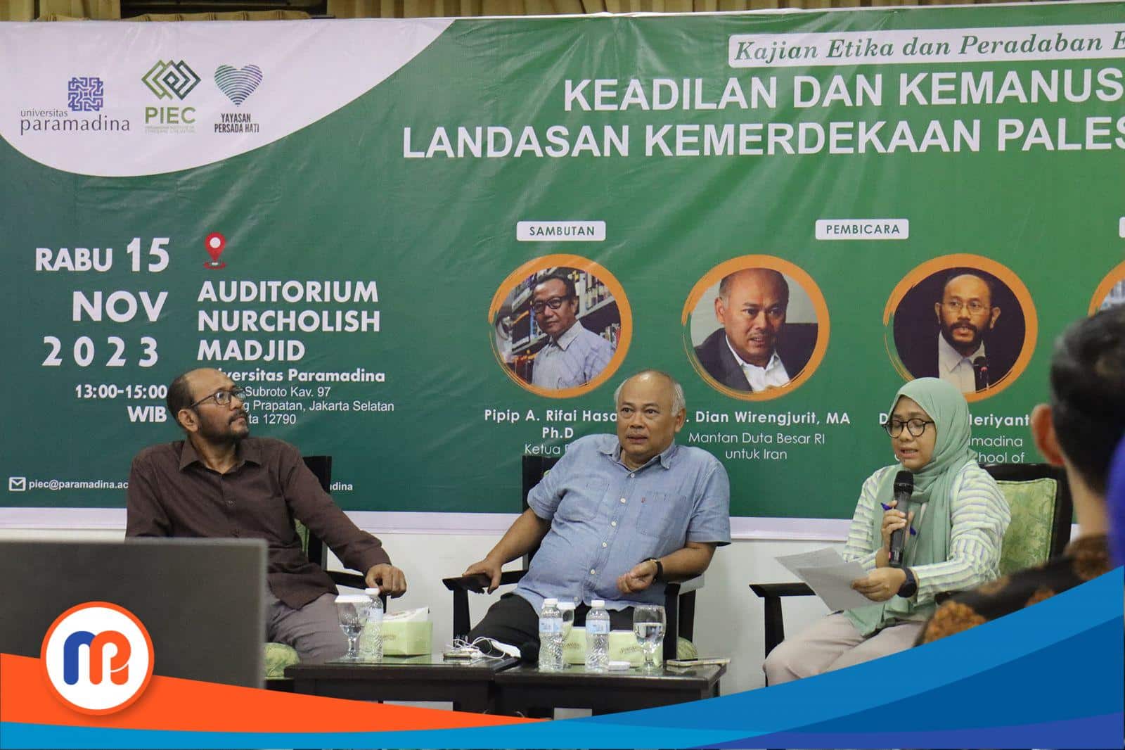 Kajian etika dan peradaban edisi ke-23 oleh Paramadina Institut of ethic and Civilization (PIEC) di Auditorium Nurcholis Madjid dan melalui zoom meeting dan dimoderatori oleh Alfikalia, (Sumber: Istimewa, 2023).
