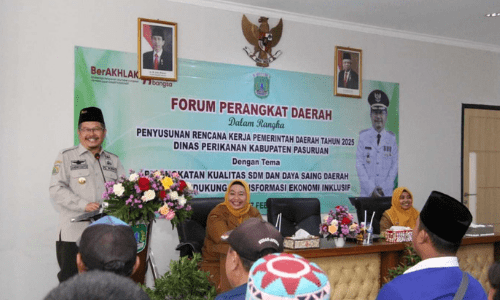 Pj. Bupati Andriyanto dalam Forum RKPD di Aula Dinas Perikanan, Gedung Kapiten Kompleks Perkantoran Kabupaten Pasuruan pada hari Selasa (27/2/2024) lalu