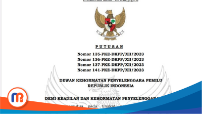 Putusan Perkara Nomor: 135-PKE-DKPP/XXI/2023, 136-PKE-DKPP/XXI/2023, 137-PKE-DKPP/XXI/2024, dan 141-PKE-DKPP/XXI/2023 yang mempertanyakan pendaftaran Gibran sebagai Cawapres dalam Pilpres 2024