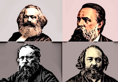 Karl Marx, Friedrich Engels, Pierre-Joseph Proudhon, dan Mikhail Bakunin