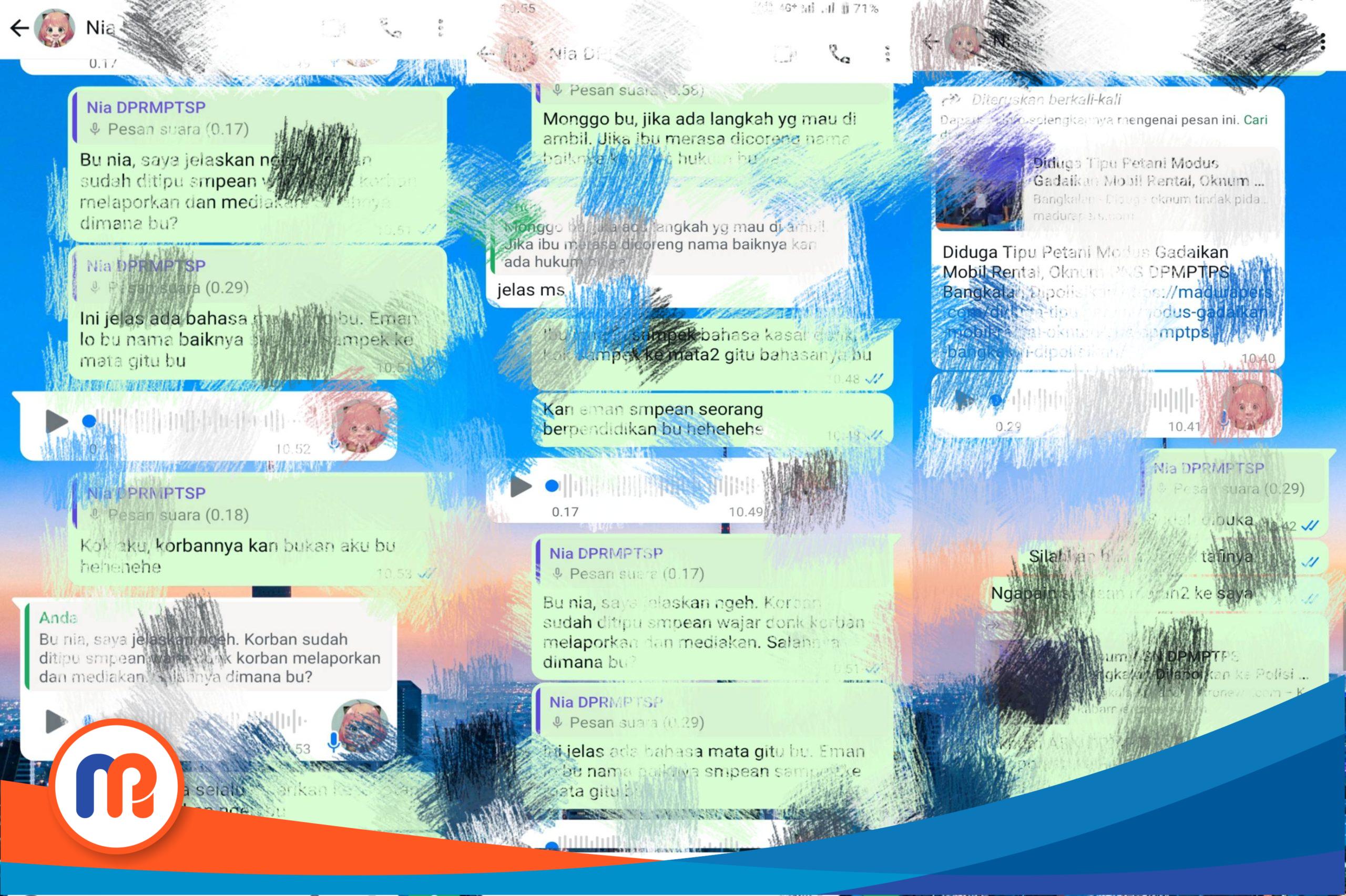 Screenshot percakapan oknum penipuan ASN DPMPTSP Bangkalan yang dikirimkan kepada wartawan madurapers.com, melalui pesan Whatsapp pribadi