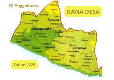 Ilustrasi peta wilayah Provinsi Daerah Istimewa (DI) Yogyakarta yang akan menerima Dana Desa dari pemerintah pada tahun anggaran 2025