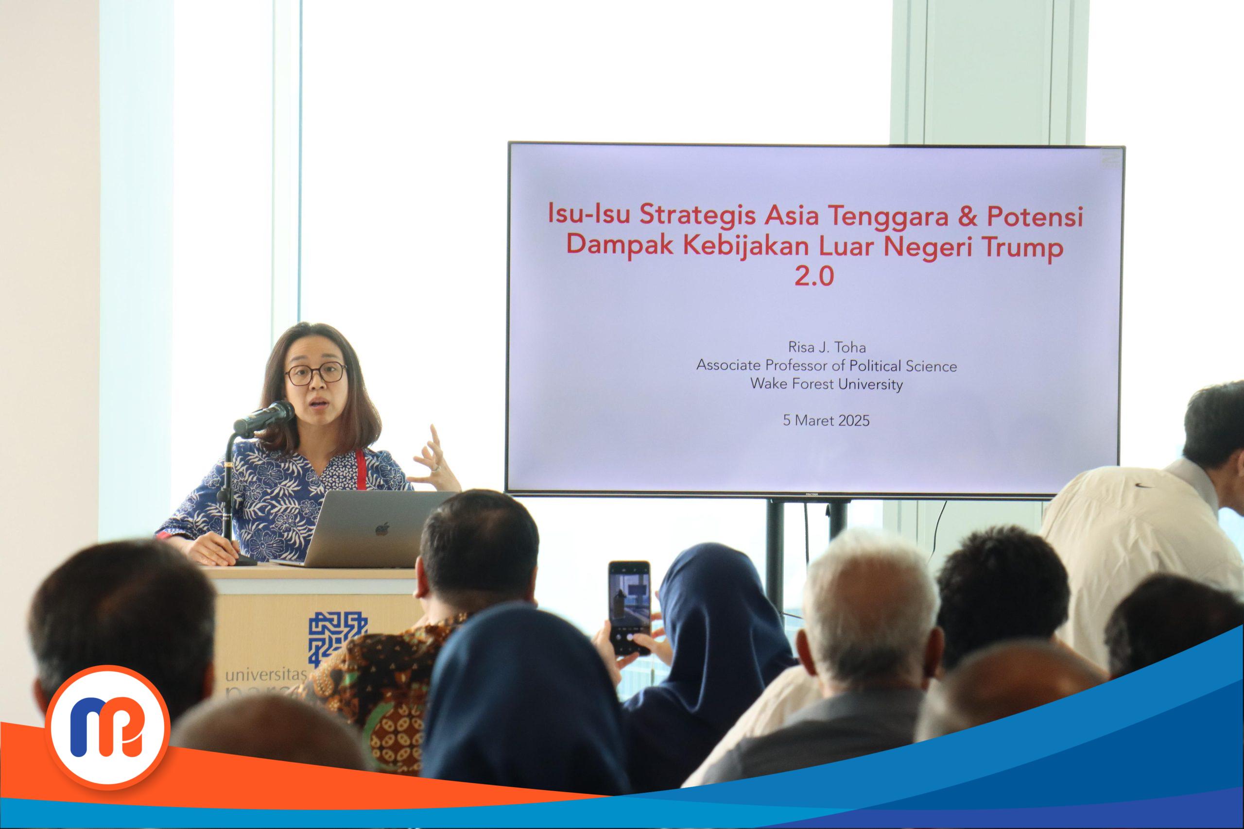 Universitas Paramadina menggelar Kajian Etika Peradaban ke-36 dengan tema “Isu-isu Politik dan Strategis di Asia Tenggara serta Implikasi Kebijakan AS Era Donald Trump ke Asia”. Diskusi yang berlangsung di Universitas Paramadina Kuningan, Trinity Tower Lt. 45