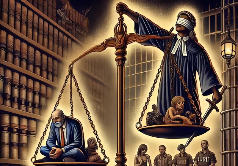 Ilustrasi simbolik ketimpangan hukum akibat lima masalah besar yang belum terjawab dalam RUU KUHAP