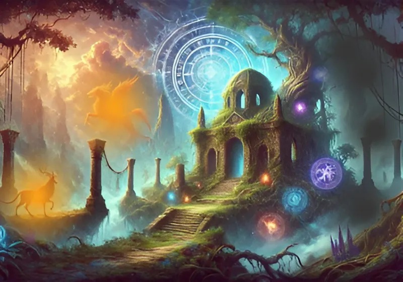 Sebuah kuil kuno tersembunyi di hutan ajaib, salah satu mitologi/mitos yang dipercaya masyarakat tertentu di dunia. Mitologi atau mitos menentang akal sehat, absurd tak bisa dijelaskan secara rasional