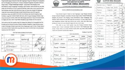 Bukti autentik hasil koordinasi dengan warga yang berdampak langsung penempatan TPAS di Desa Bragang, yang dibuktikan dengan tanda tangan dari masyarakat
