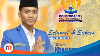 Flayer ucapan selamat atas terpilihnya Khoirussoleh sebagai Ketua Umum Pengurus Cabang PMII Sumenep masa khidmat 2025-2026