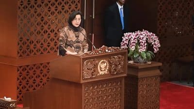 Menteri Keuangan Republik Indonesia (Menkeu RI), Sri Mulyani Indrawati, saat menyampaikan delapan strategi untuk mendukung pembangunan nasional dalam Rapat Paripurna DPR RI, Selasa (20/05/2025) kemarin