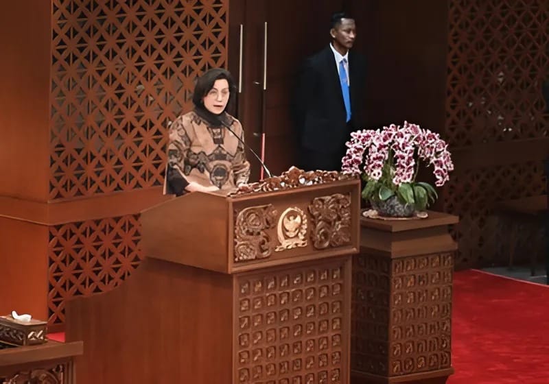 Menteri Keuangan Republik Indonesia (Menkeu RI), Sri Mulyani Indrawati, saat menyampaikan delapan strategi untuk mendukung pembangunan nasional dalam Rapat Paripurna DPR RI, Selasa (20/05/2025) kemarin