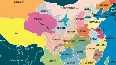 Peta wilayah Tiongkok dan Taiwan. Pemerintah Tiongkok menegaskan klaimnya bahwa Taiwan merupakan bagian tak terpisahkan dari kedaulatannya—sebuah isu geopolitik yang terus memicu ketegangan regional dan internasional.